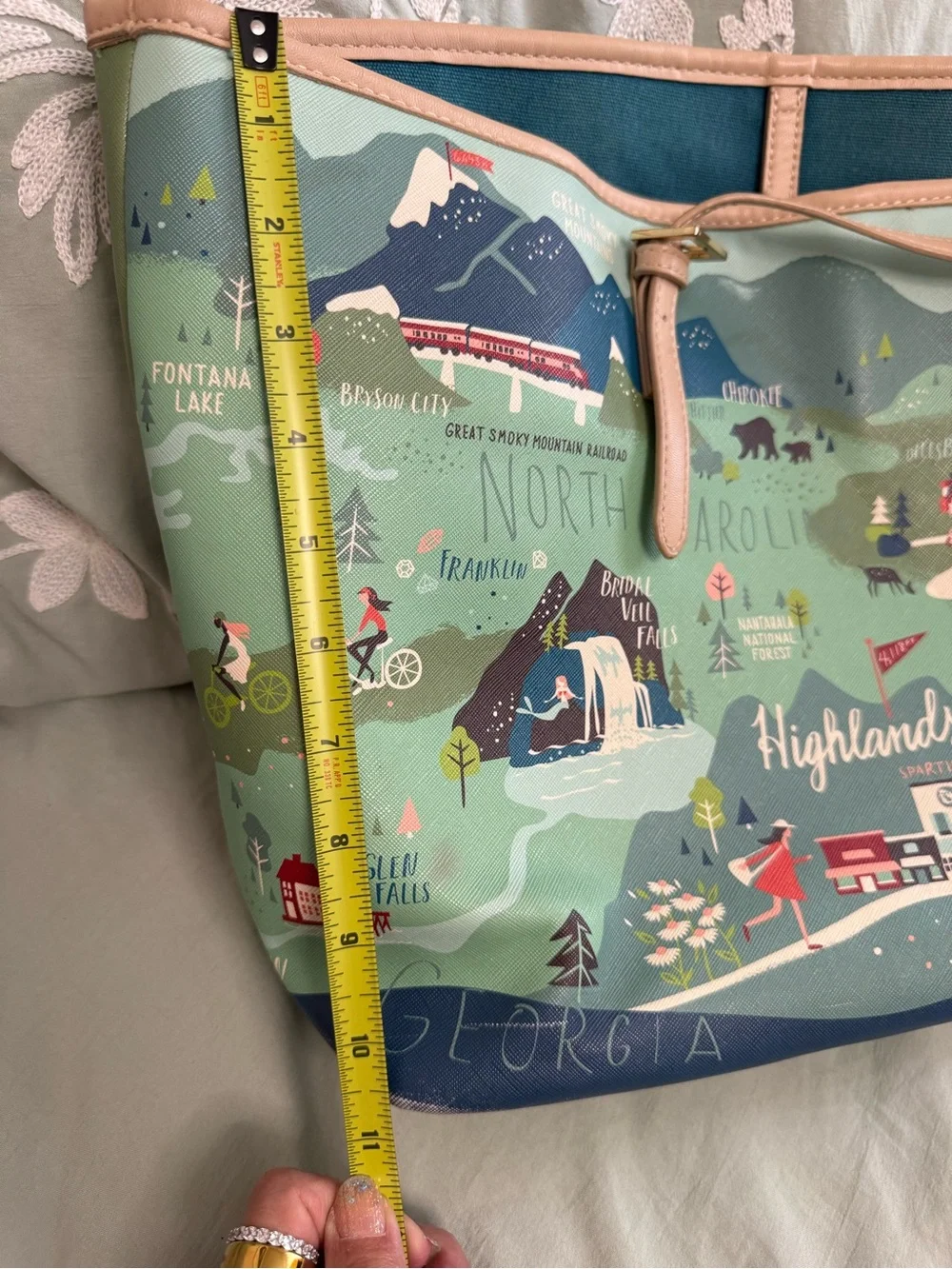 Spartina 449 Green Map-Print Canvas Tote with Tan Handles - Picture 10 of 12